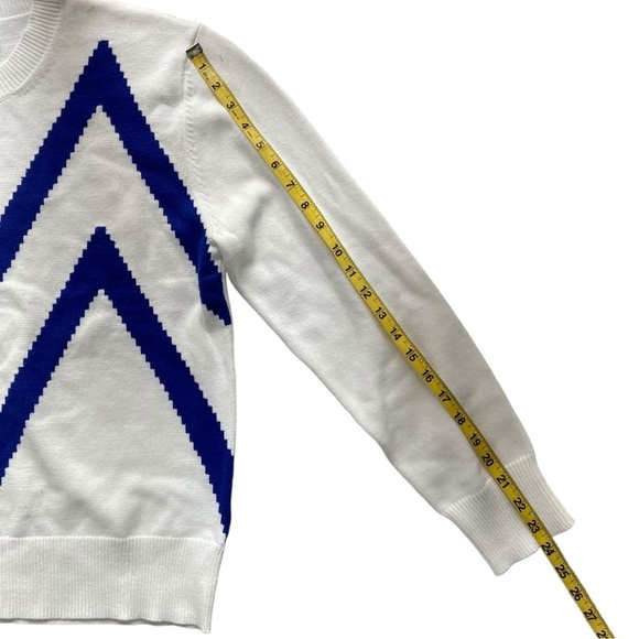 - McCann Company Rayon Blend White & Blue Long Sleeve Crewneck Sweater - Picture 4 of 8